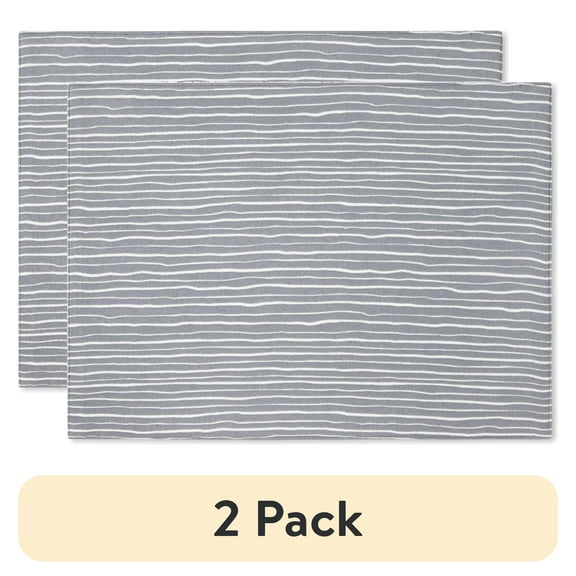 (2 pack) Mainstays Linework Fabric Placemat, Grey, 14"W x 19"L , 1 Piece