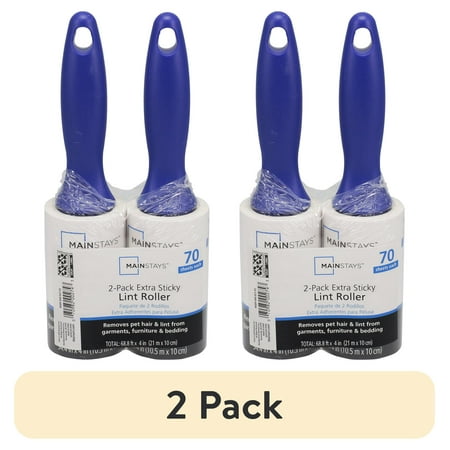 (2 pack) Mainstays Lint Roller Twin Pack – 70 Sheets per Roll, 140 Total Sheets, Pet, Clothing Care, Furniture, Crafts, Travel, 2-Pack