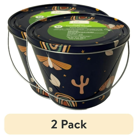(2 pack) Mainstays Outdoor Citronella Candle - 24oz Metal Bucket | Repels Mosquitoes | Triple Wick | Up to 40 Hours Burn Time