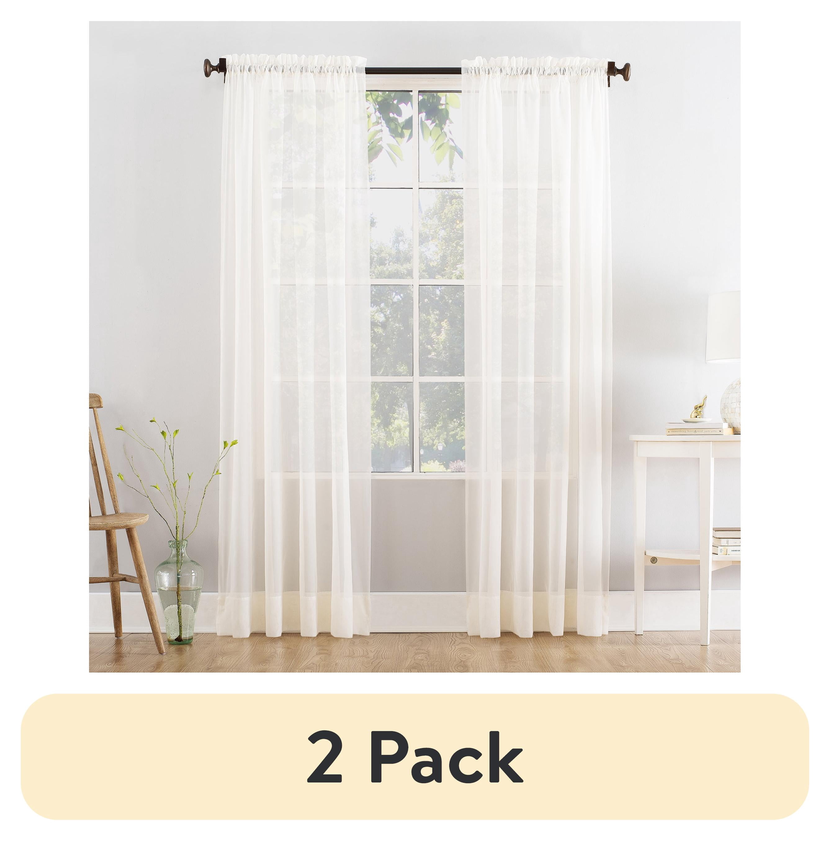 (2 pack) Mainstays Marjorie 1-Piece Sheer Voile Rod Pocket Curtain Panel, 59 in x 63 in, Ivory