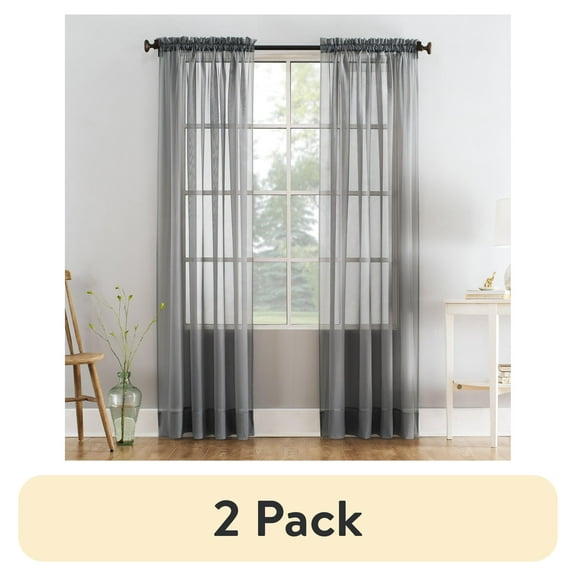 (2 pack) Mainstays Marjorie Sheer Voile Rod Pocket Single Curtain Panel, 1 Panel, Gray, 59"W x 63"L