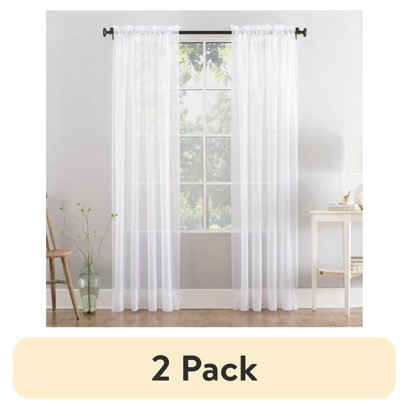 (2 pack) Mainstays Marjorie Sheer Voile Rod Pocket Single Curtain Panel, 1 Panel, White, 59"W x 84"L