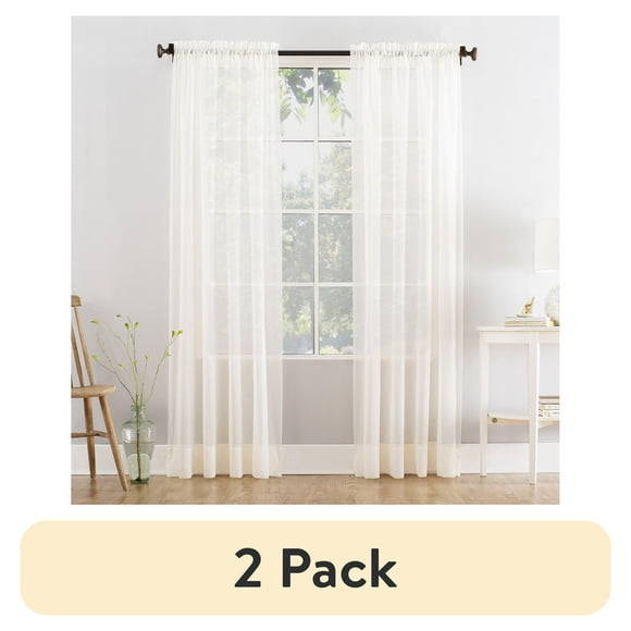 (2 pack) Mainstays Marjorie Sheer Voile Rod Pocket Single Curtain Panel, 1 Panel, Ivory, 59"W x 63"L