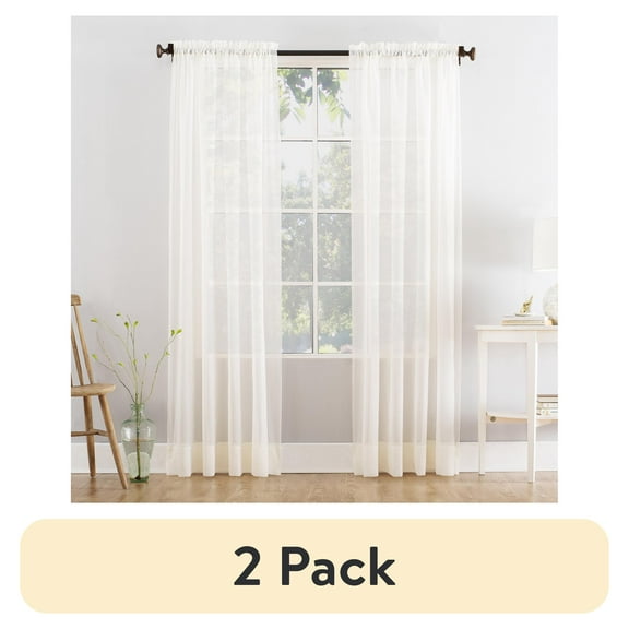 (2 pack) Mainstays Marjorie Sheer Voile Rod Pocket Single Curtain Panel, 1 Panel, Ivory, 59"W x 63"L