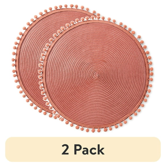 (2 pack) Mainstays Mars Pom Pom Place Mat, Canyon Red, 15"