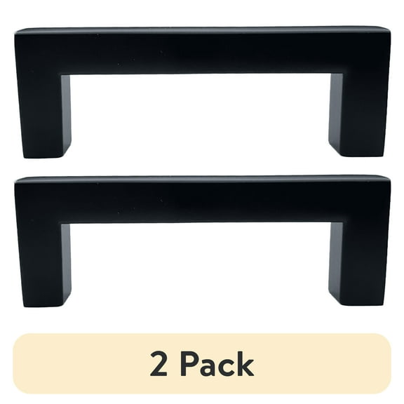 (2 pack) Mainstays Matte Black Square Pull 3" (76mm) Center-to-Center, Aluminum, 2 Pack