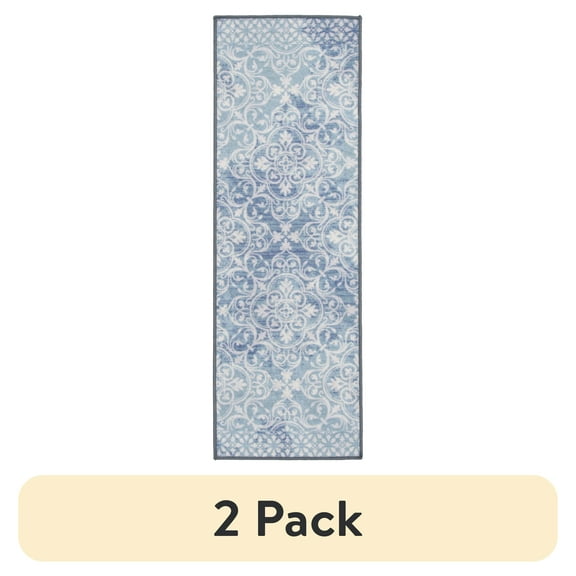(2 pack) Mainstays Medallion Indoor Runner Accent Rug, Teal, 20"x60"