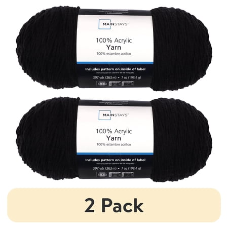 (2 pack) Mainstays Medium Acrylic Black Yarn, 7 Oz 397 Yards