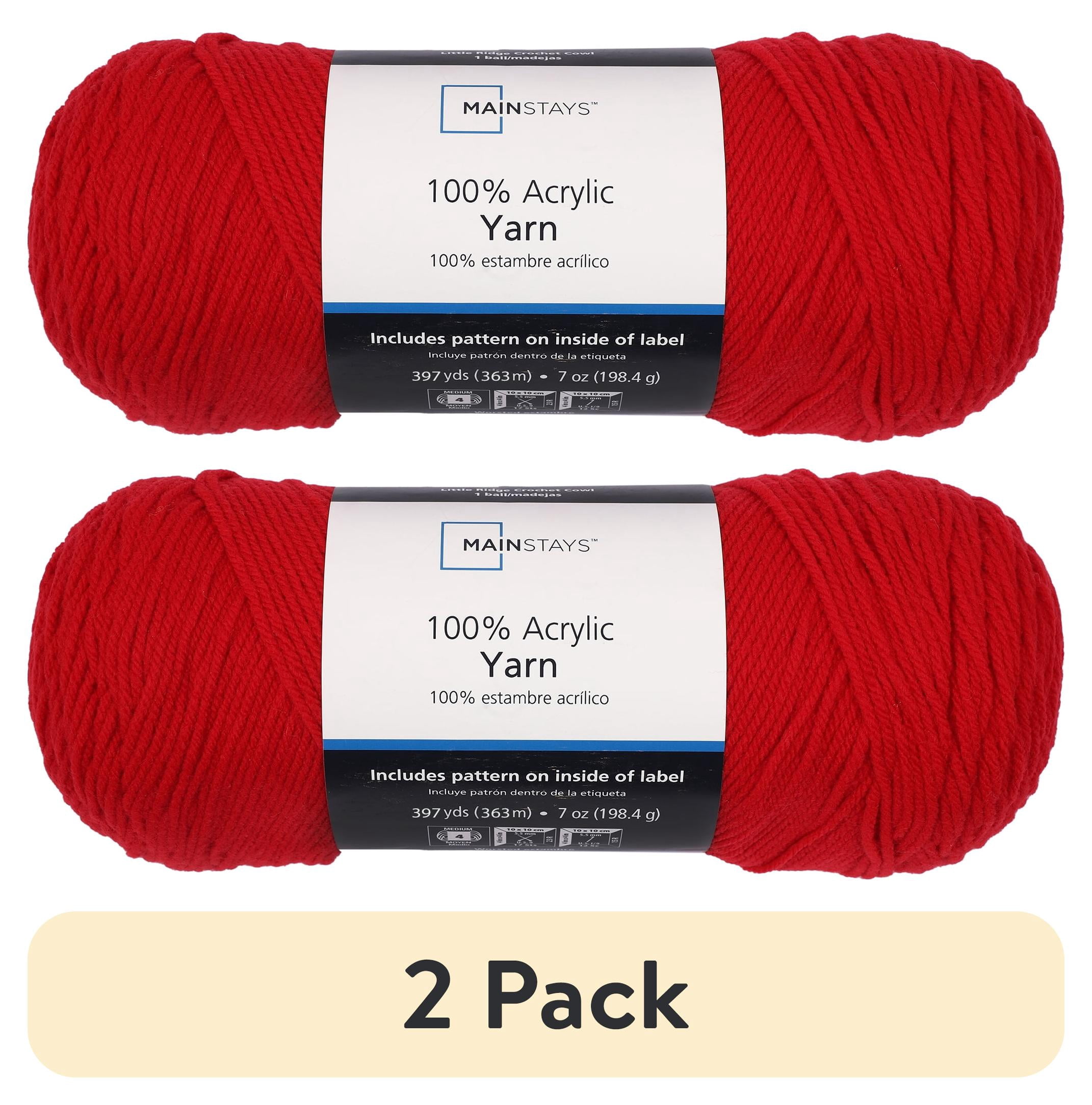 (2 pack) Mainstays Acrylic Yarn, Red, Medium 4, 7 oz, 397 Yards