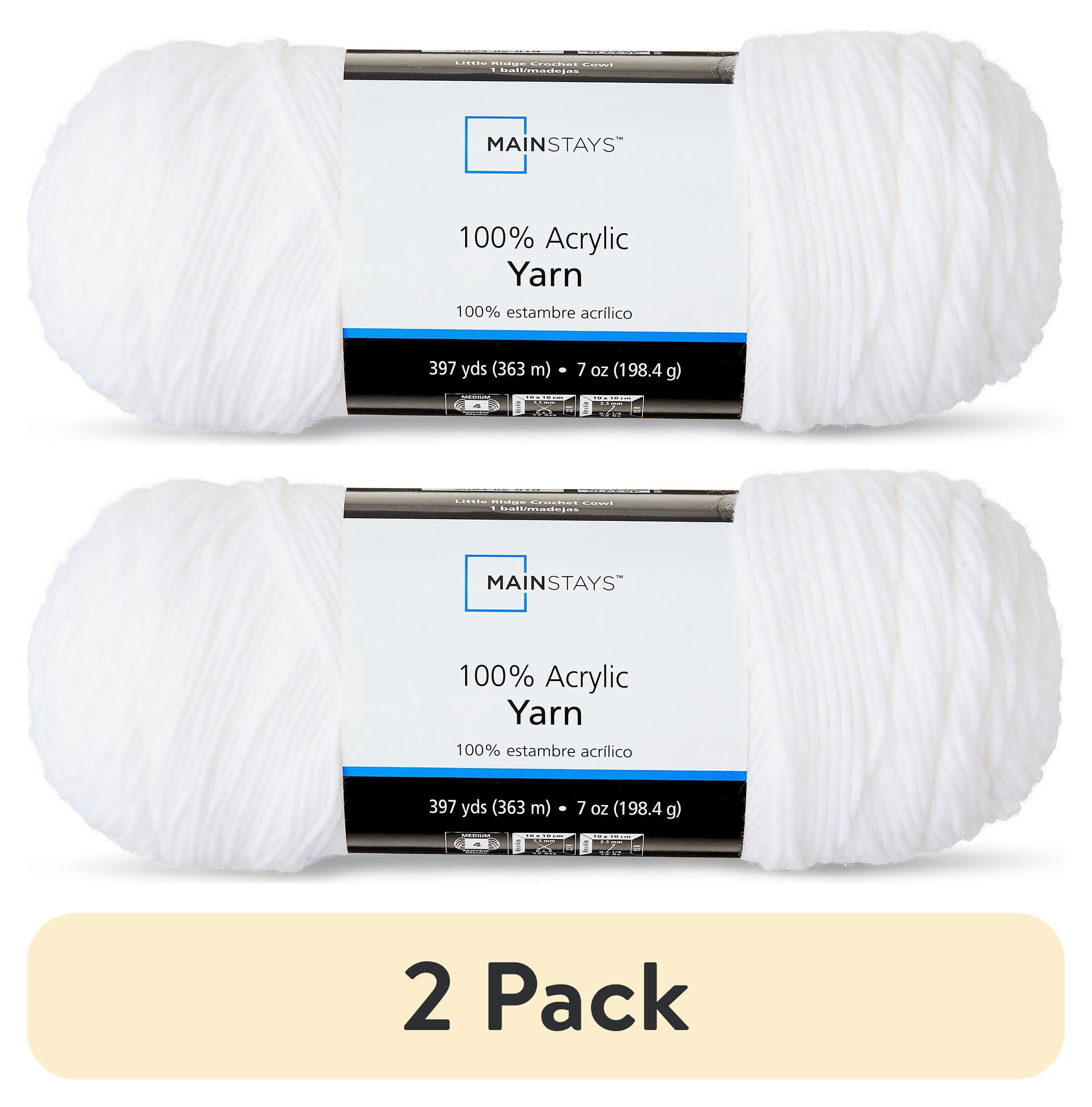 2 pack) Mainstays Medium 4 Acrylic Yarn, White, 7 oz, 397 Yards
