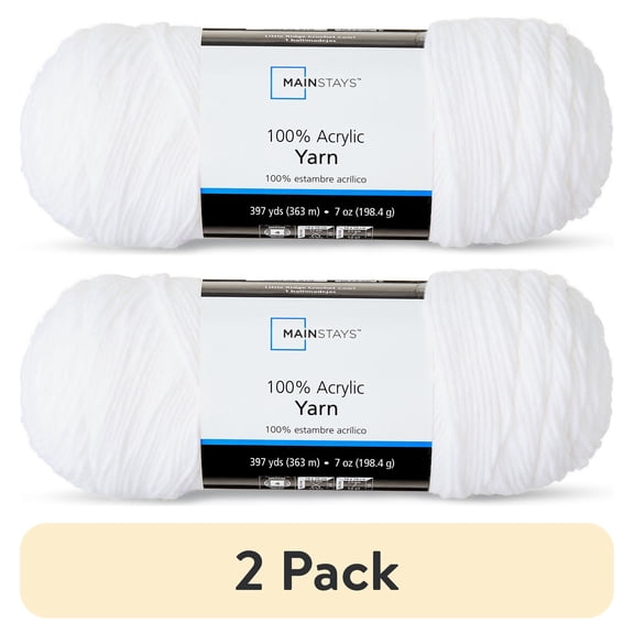 (2 pack) (2 pack) Mainstays Medium 4 Acrylic Yarn, White, 7 oz, 397 Yards