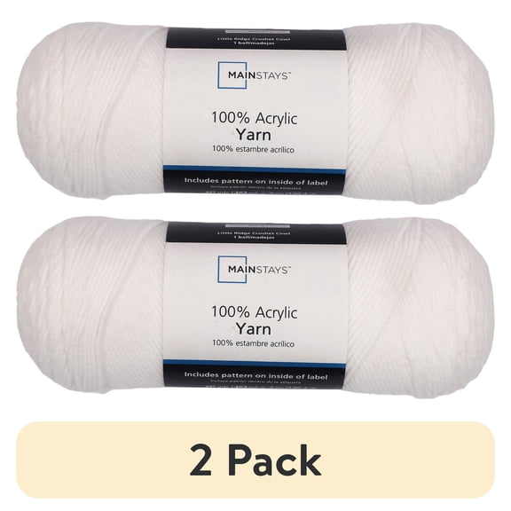 (2 pack) Mainstays Medium Acrylic White Yarn, 7 Oz 397 Yards