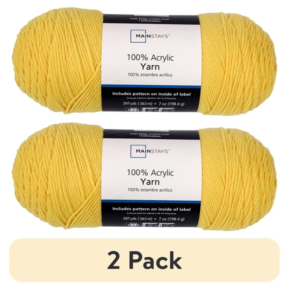 (2 pack) Mainstays Medium Acrylic Yellow Yarn, 7 Oz 397 Yards