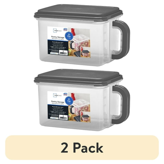 (2 pack) Mainstays Medium Plastic Canister with Handle, 21 Cups, Gray Lid and Handle, Made for Pantry Organization and Food Storage