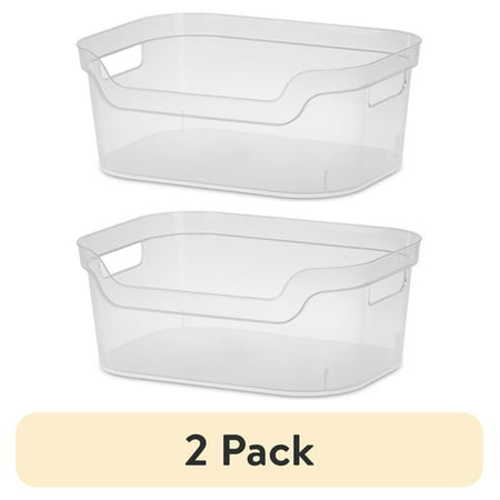 (2 pack) Mainstays Medium Open Bin, Clear Plastic, Easy Access Bin with Scoop Front, Clear
