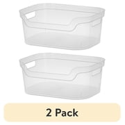 2 pack Mainstays Medium Open Bin, Clear Plastic, Scoop-Front Storage Bin