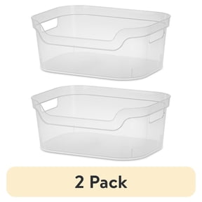 (2 pack) Mainstays Medium Open Bin, Clear Plastic, Scoop-Front Storage Bin