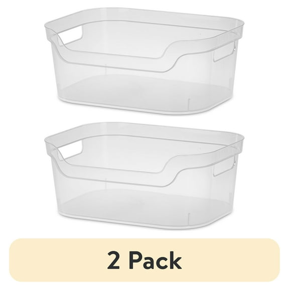 (2 pack) Mainstays Medium Open Bin, Clear Plastic, Easy Access Bin with Scoop Front, Clear