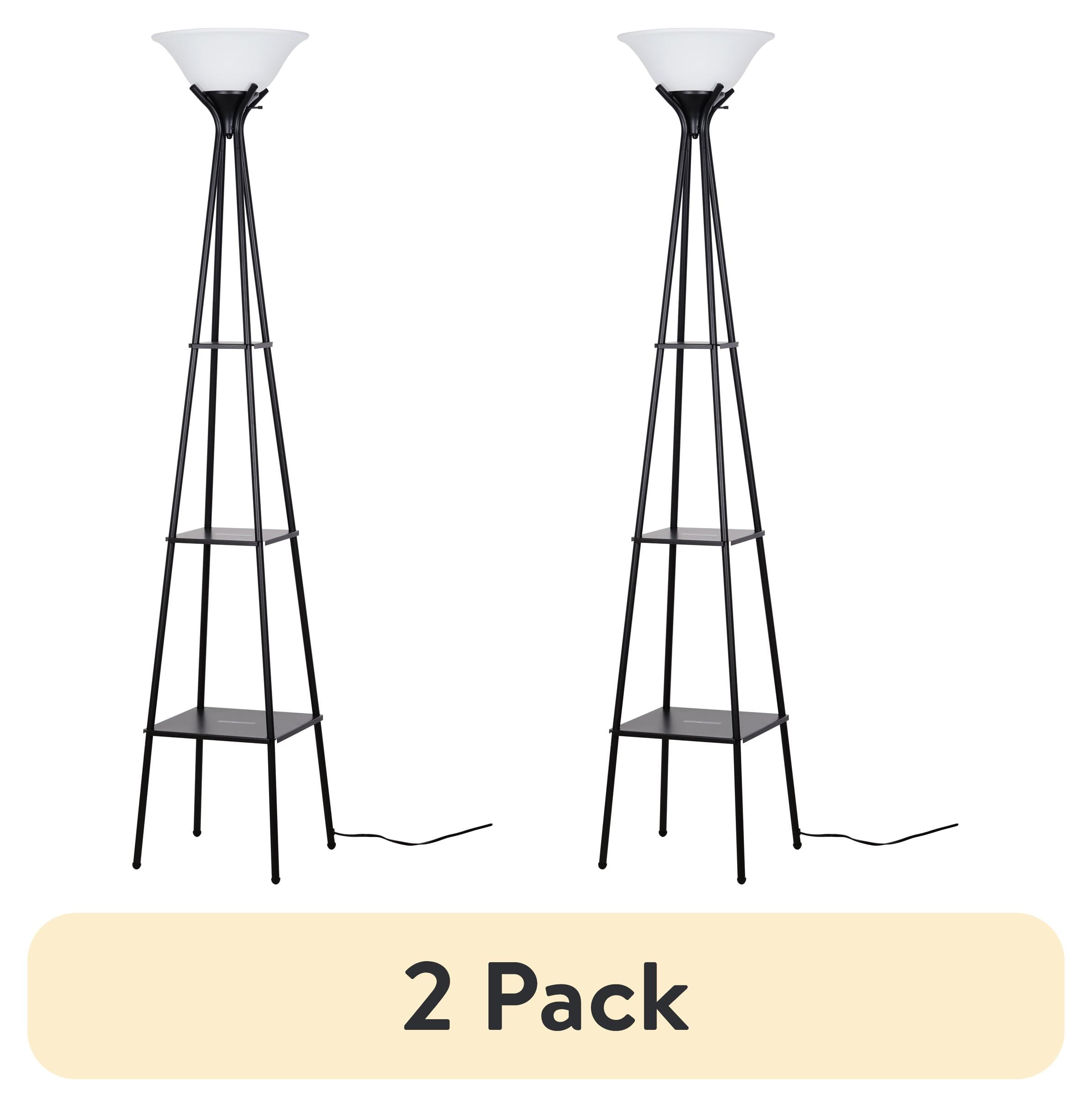 Charcoal Gray Metal Etagere Floor Lamp with White Shade