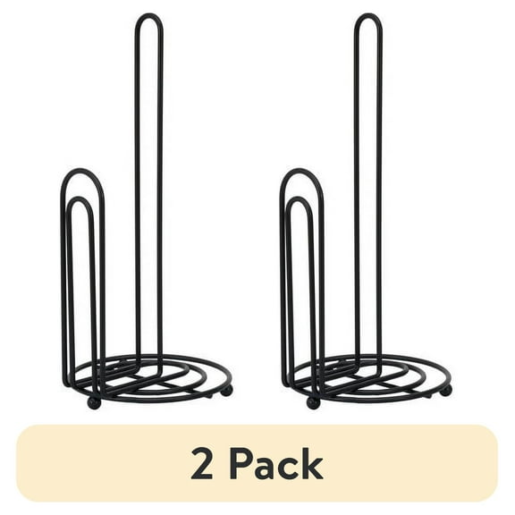 (2 pack) Mainstays Metal Wire Paper Towel Holder for Kitchen Countertops, 13.1 Inches, Black