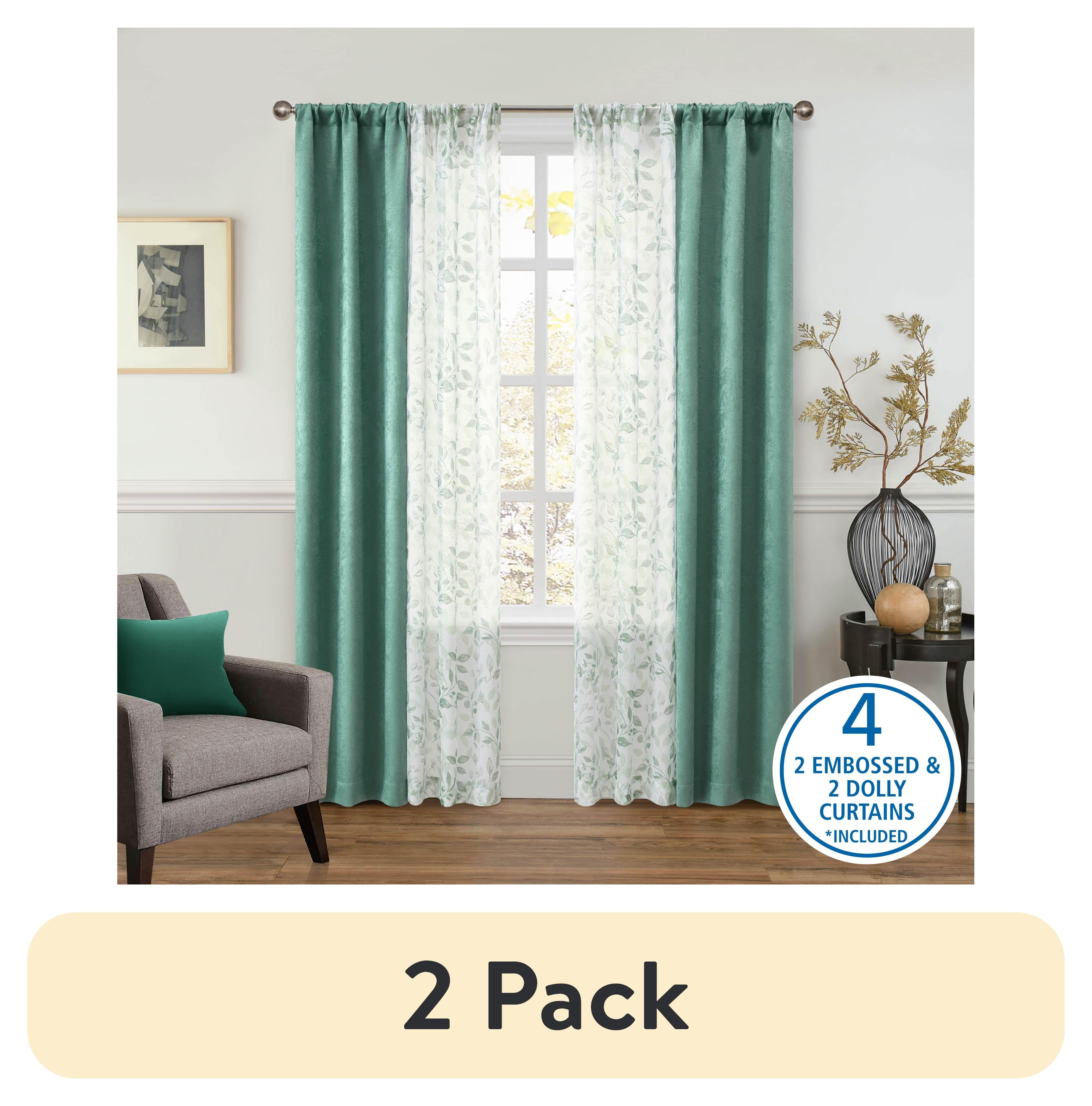 (2 pack) Mainstays Metallic Blackout Curtains and Sheers Set, 4 Panels, Green Sage, 27.5" W x 84” L