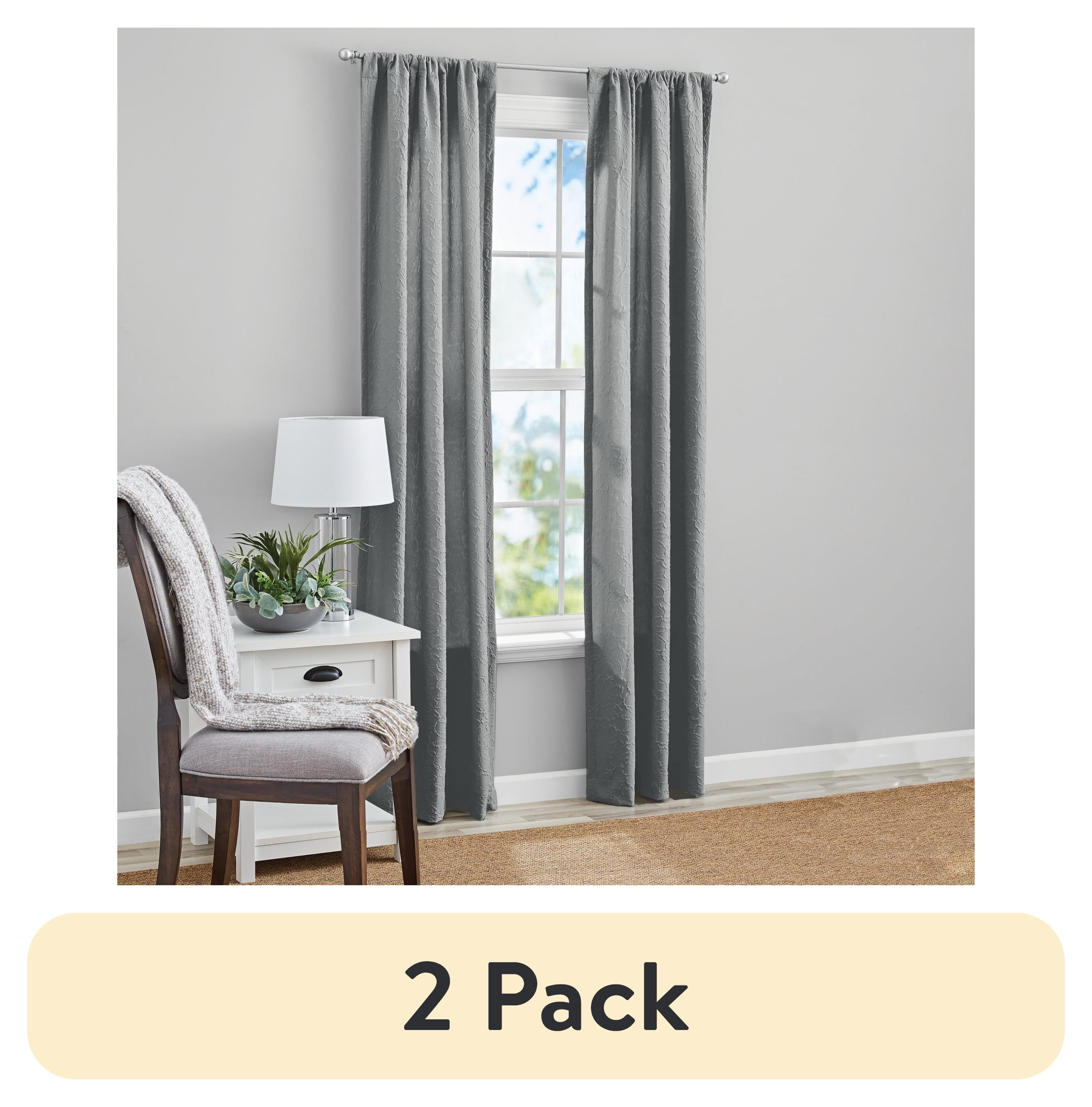 (2 pack) Mainstays Microsculpt Floral Rod Pocket Curtain Panels, Set of 2, Grey Flannel, 37" W x 84" L