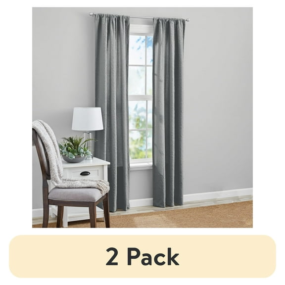 (2 pack) Mainstays Microsculpt Floral Rod Pocket Curtain Panels, Set of 2, Grey Flannel, 37" W x 84" L