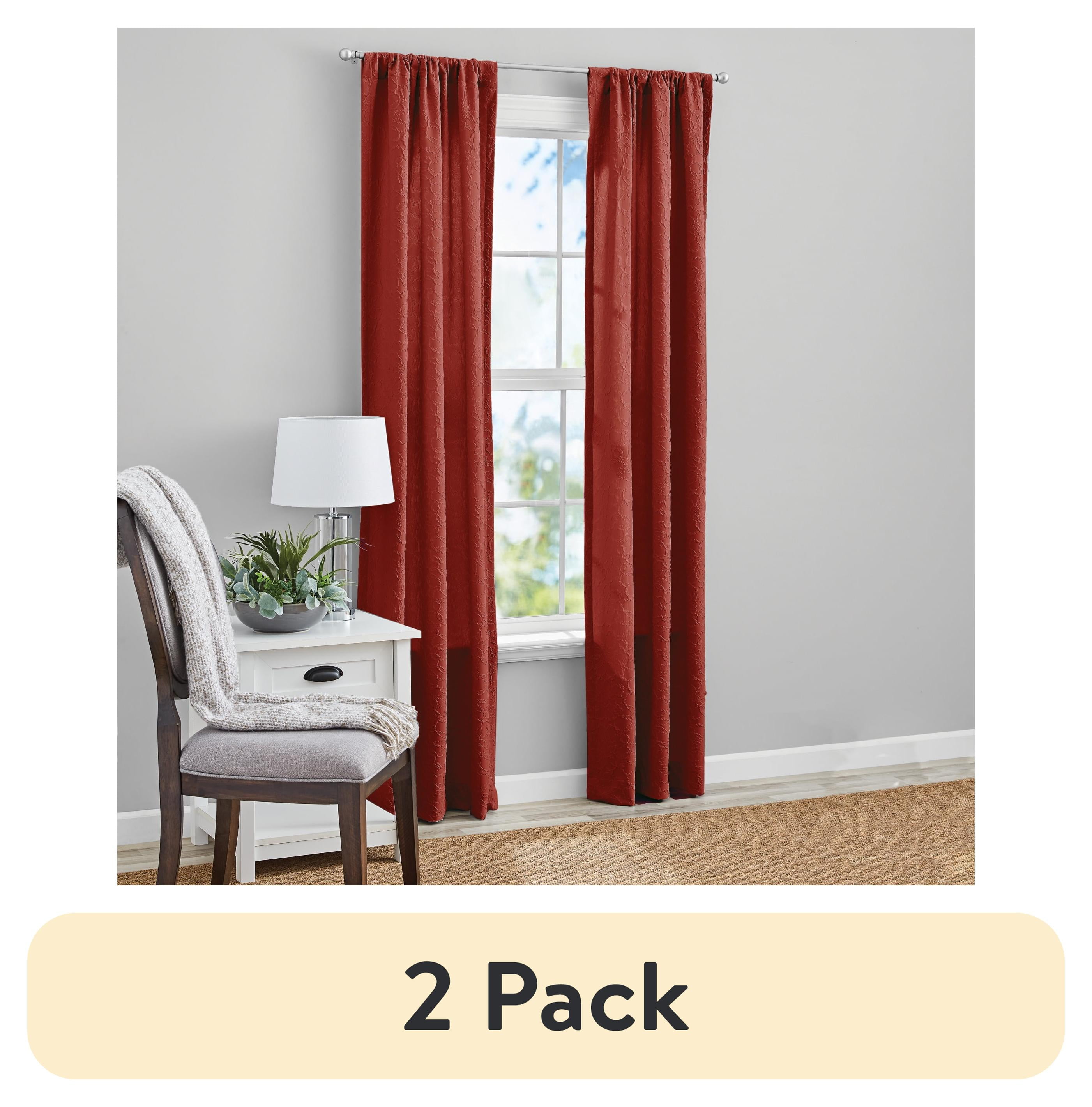 (2 pack) Mainstays Microsculpt Floral Rod Pocket Curtain Panels, Set of 2, Red Paprika, 37" W x 84" L