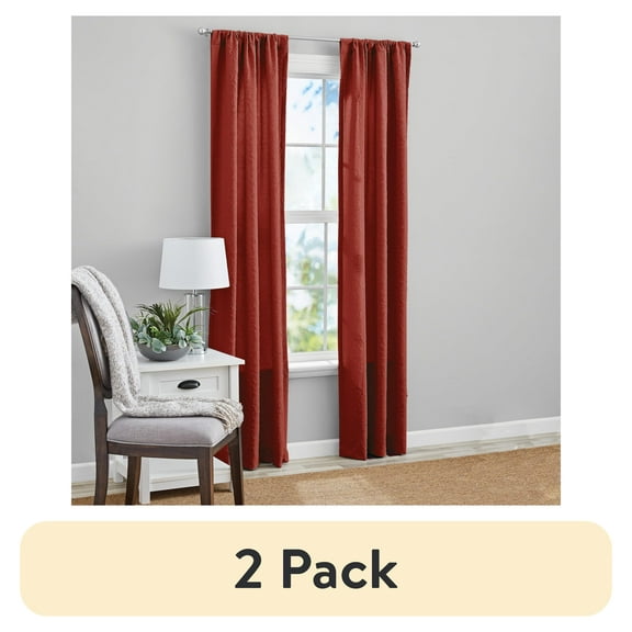 (2 pack) Mainstays Microsculpt Floral Rod Pocket Curtain Panels, Set of 2, Red Paprika, 37" W x 84" L