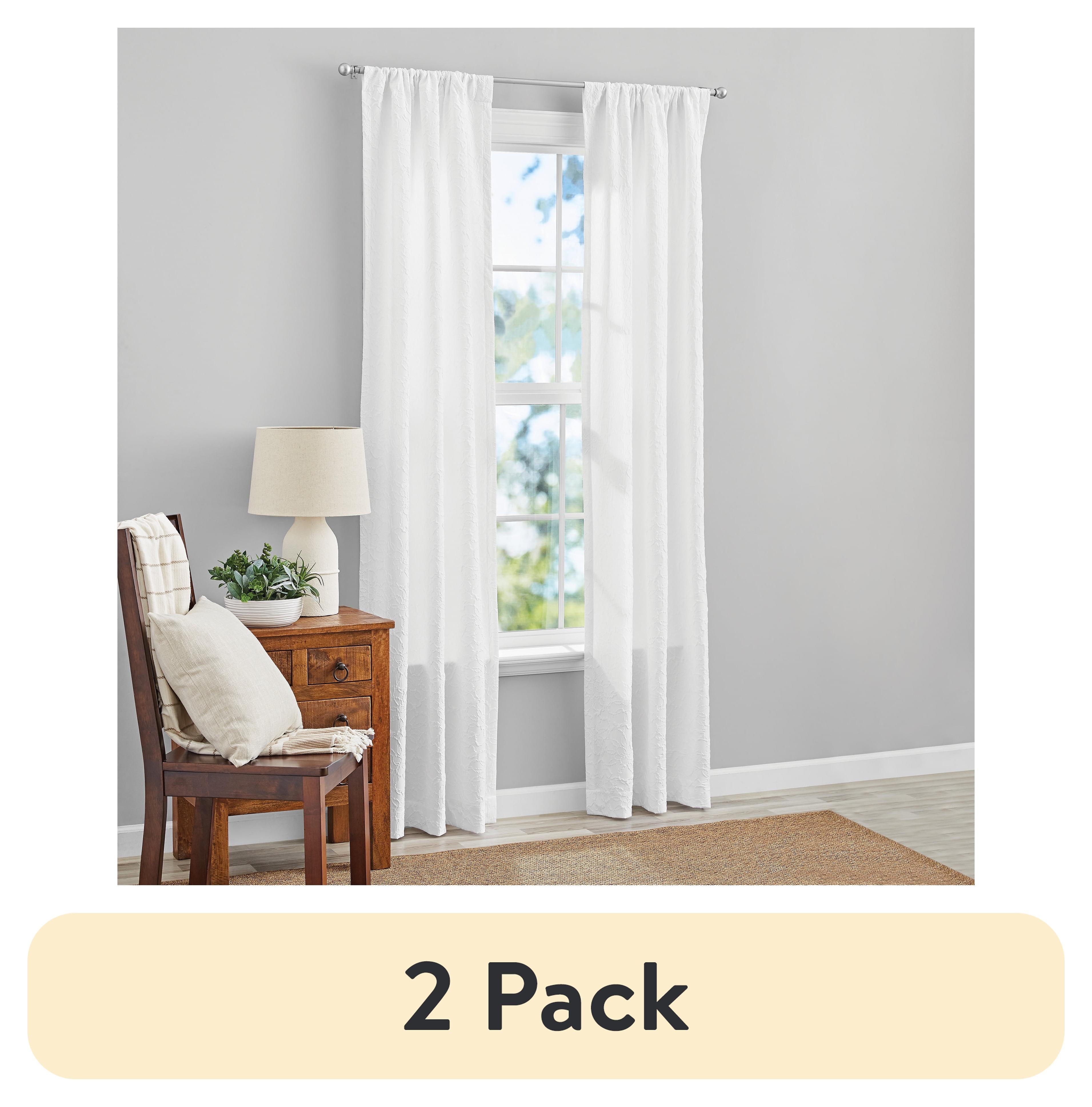(2 pack) Mainstays Microsculpt Floral Rod Pocket Curtain Panels, Set of 2, White, 37" W x 95" L