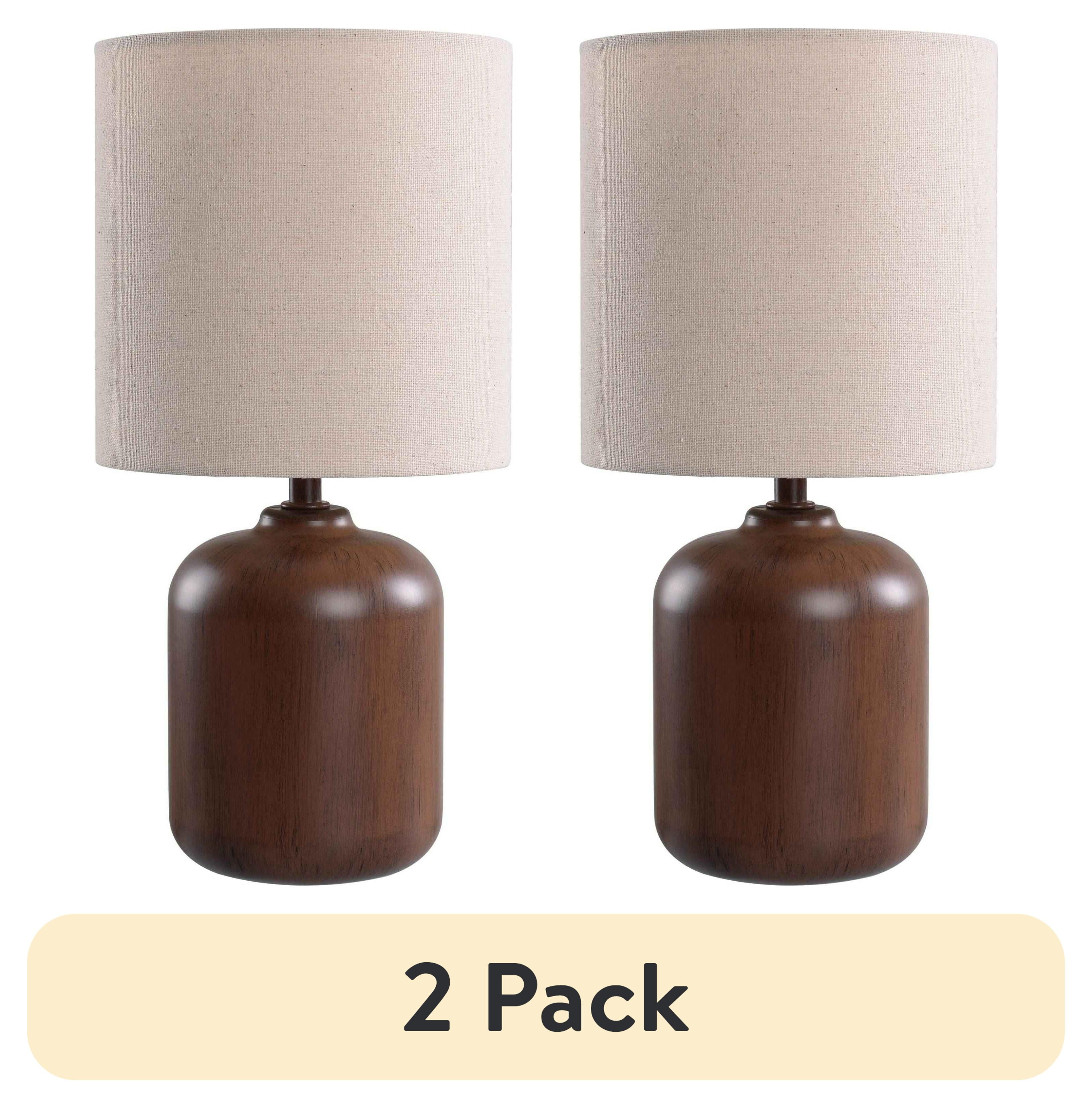 (2 pack) Mainstays Mini Table Lamp with Shade, Faux Wood Finish, Traditional Style, 12.75 in H