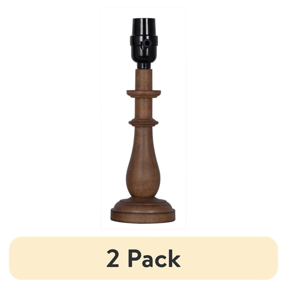 (2 pack) Mainstays Mix and Match 11" Turn Wood Finish Accent Lamp Base, Brown