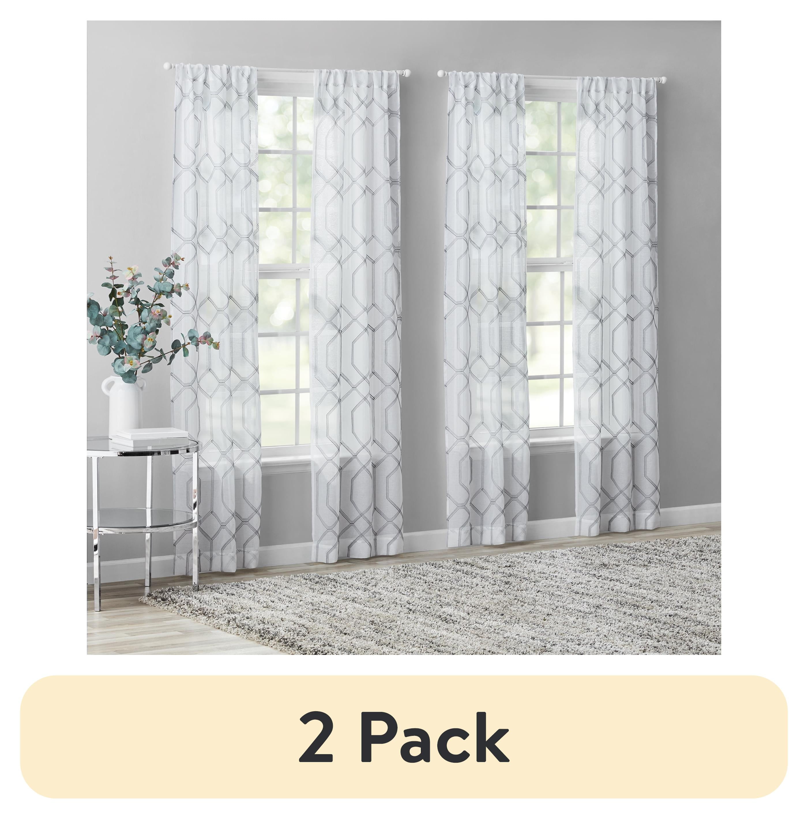 (2 pack) Mainstays Geometric Embroidered Rod Pocket Sheer Curtain Set, 4 Panels, Gray, 28 in x 84 in