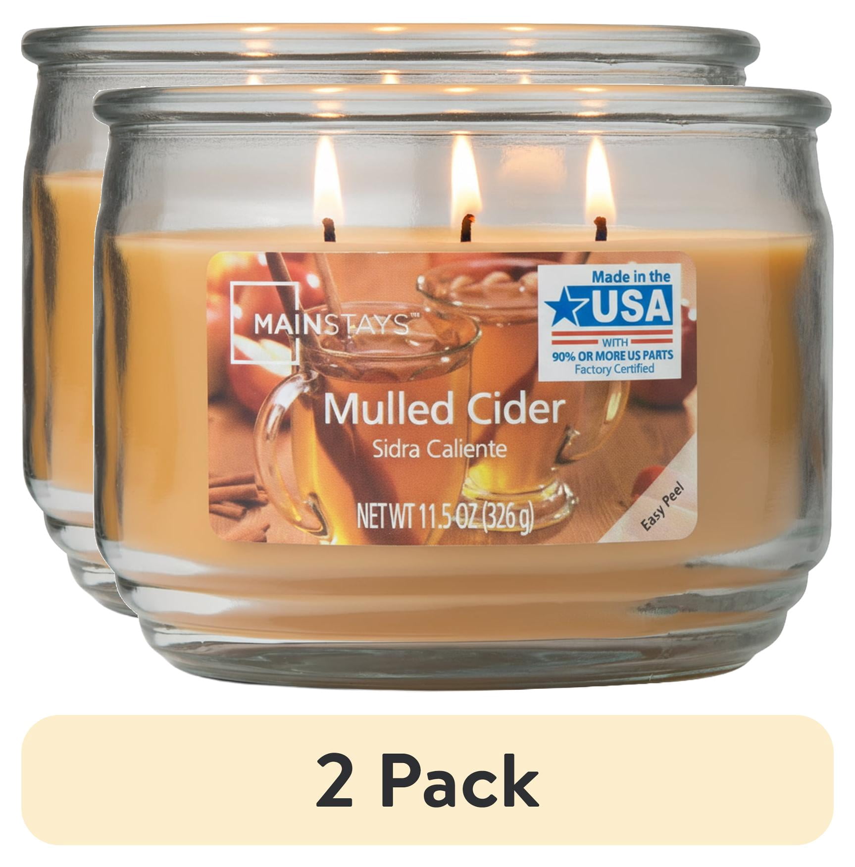 (2 pack) Mainstays 3-Wick Scented Glass Jar Candle, Mulled Cider, 11.5oz.