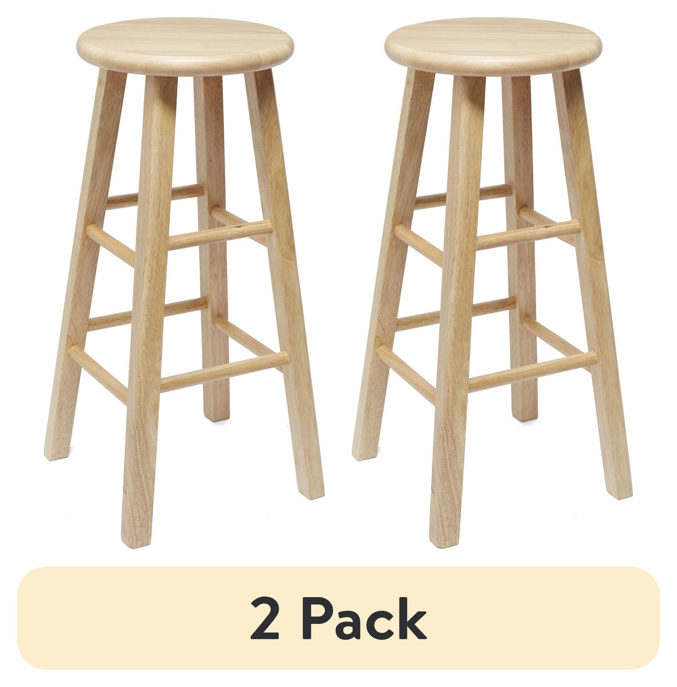 (2 pack) Mainstays Natural Tan Wood Backless Indoor Kitchen Barstool, Fully Assembled, 29" High