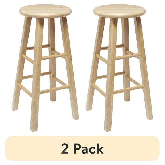 (2 pack) Mainstays Natural Tan Wood Backless Indoor Kitchen Barstool, Fully Assembled, 29" High