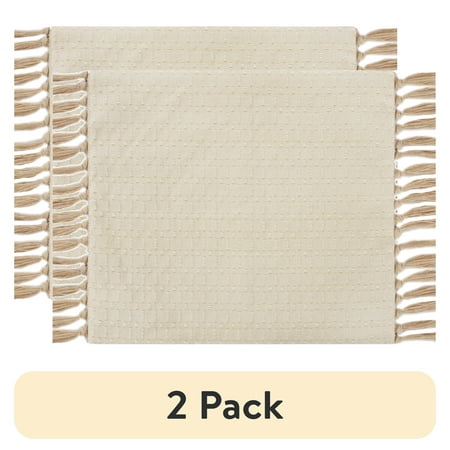 (2 pack) Mainstays Natural Textured Table Place Mat - Natural Color - 14" x 19"