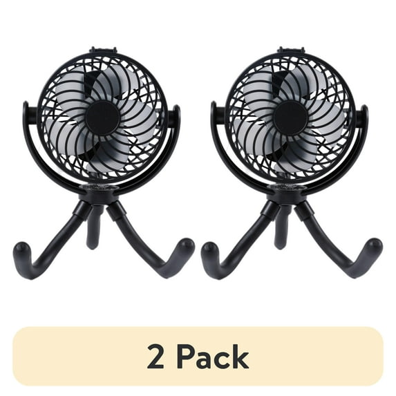 (2 pack) Mainstays New Portable Rechargeable Fan with Flexible Tripod for Stroller, Car Seat, Black