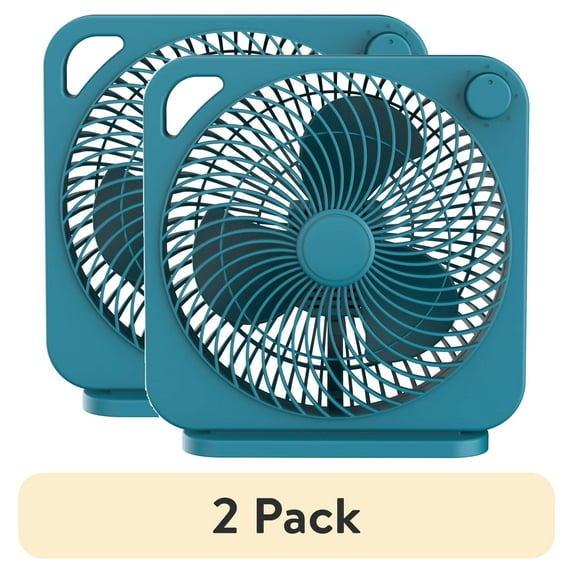 (2 pack) Mainstays New Style 9 inch Box Indoor Comfort Personal AC Electric Fan, 3 Speeds, Cool Water