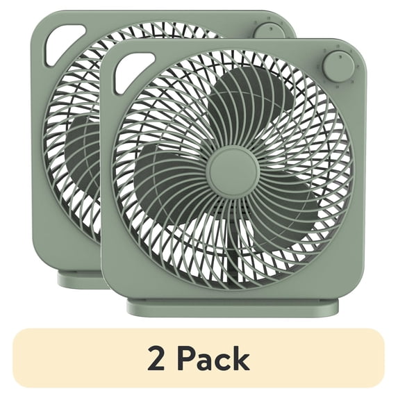 (2 pack) Mainstays New Style 9 inch Box Indoor Comfort Personal AC Electric Fan, 3 Speeds, Green River