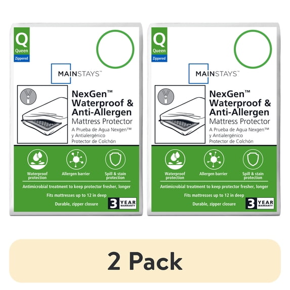 (2 pack) NexGen Waterproof Zippered Mattress Protector Mainstays, Queen
