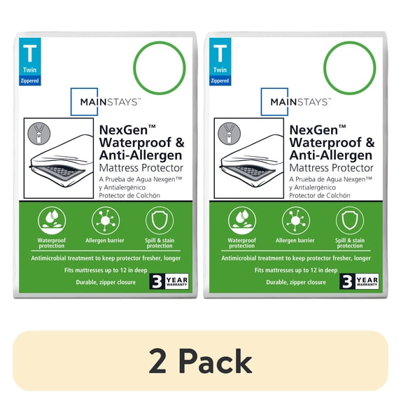 (2 pack) NexGen Waterproof Zippered Mattress Protector Mainstays, Twin
