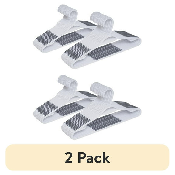 (2 pack) Mainstays Plastic Non Slip Clothing Hangers, 30 Pack, White