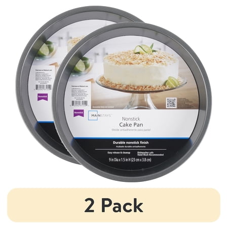 (2 pack) Mainstays 9" Diameter Nonstick Steel Round Cake Pan, Gray