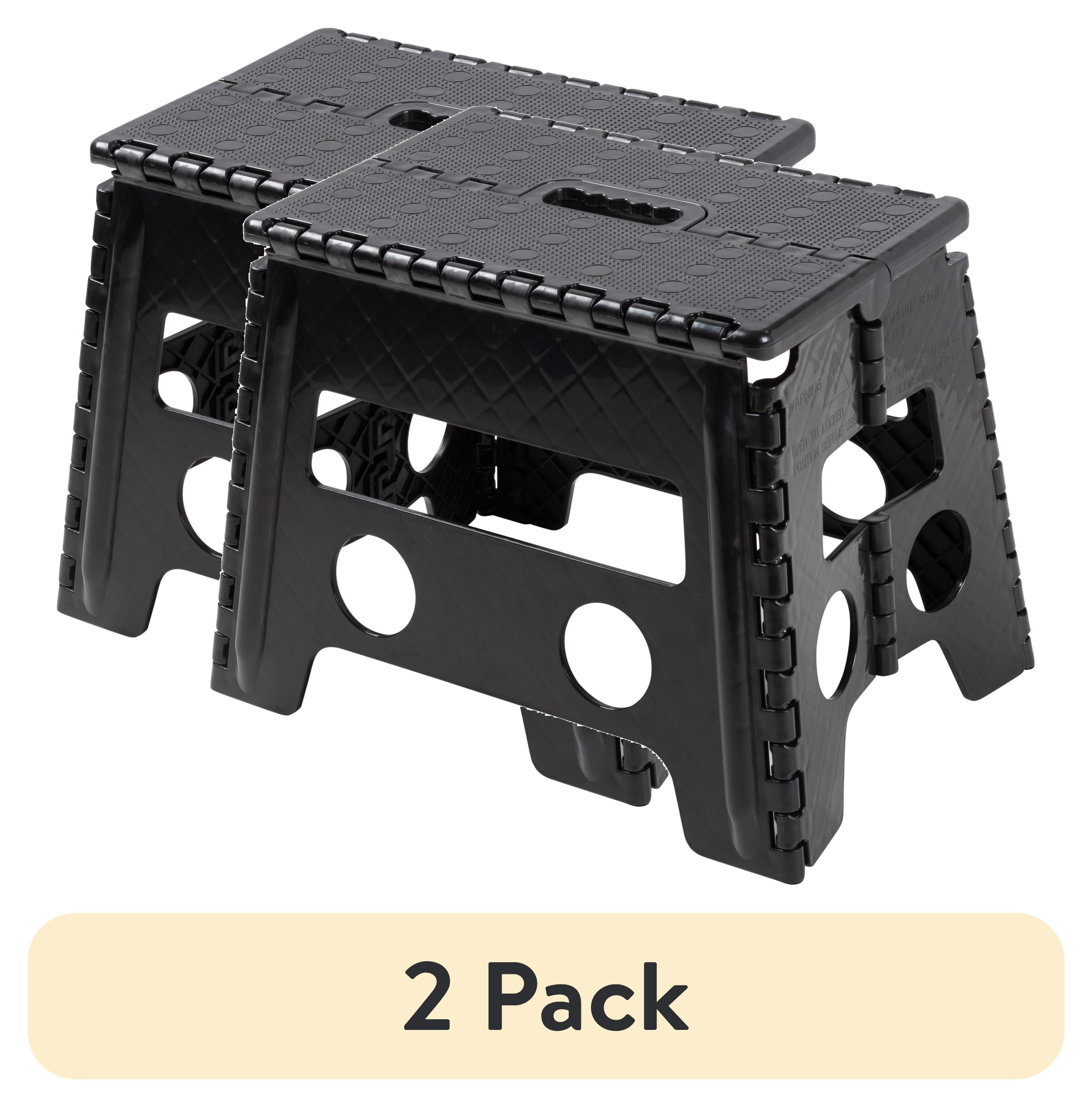 (2 pack) Mainstays One Step Folding Step Stool, Black Plastic