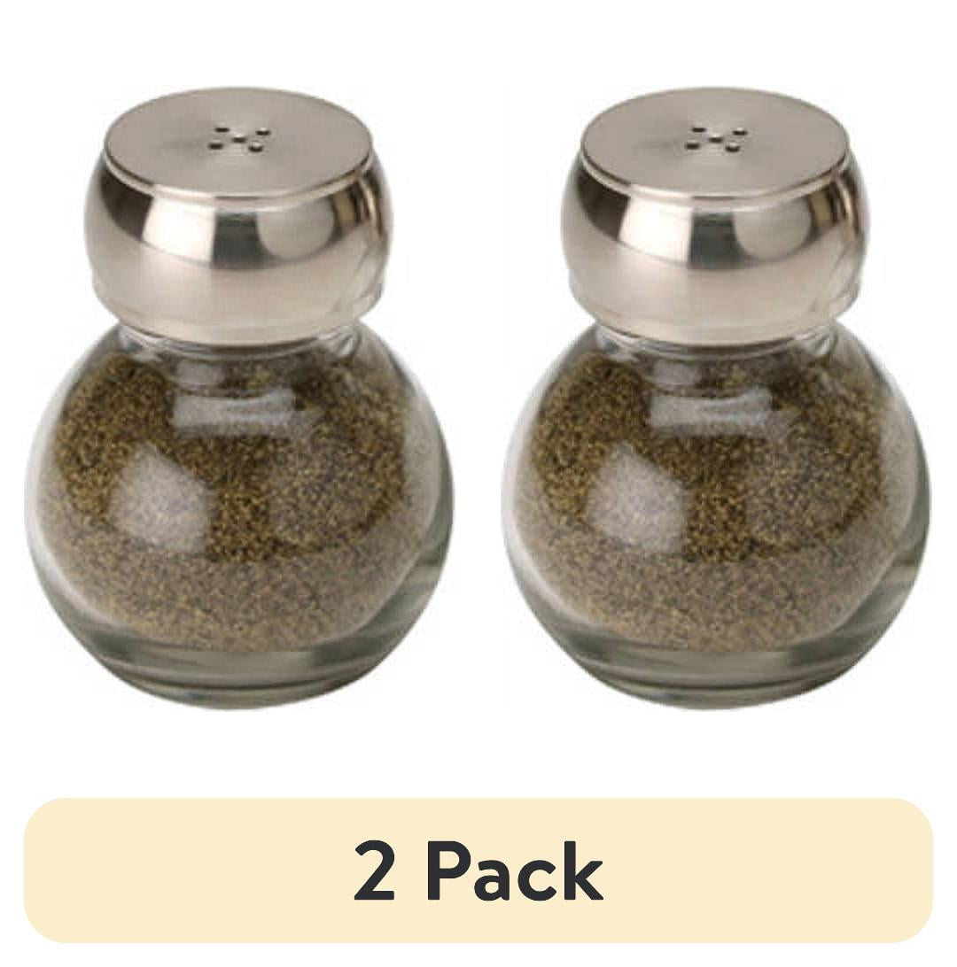 (2 pack) Mainstays Orbit Salt and Pepper Shaker Set, Clear Glass Seasoning Shakers with Chrome Lid for Kitchen Table, Dining and Cooking, 2-Pack