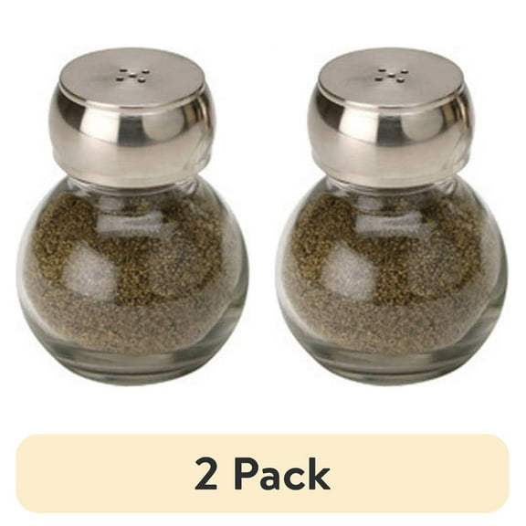 (2 pack) Mainstays Orbit Salt and Pepper Shaker Set, Clear Glass Seasoning Shakers with Chrome Lid for Kitchen Table, Dining and Cooking, 2-Pack