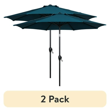 (2 pack) Mainstays 9' Teal Crank Lift and 3 Position Tilt Patio Umbrella