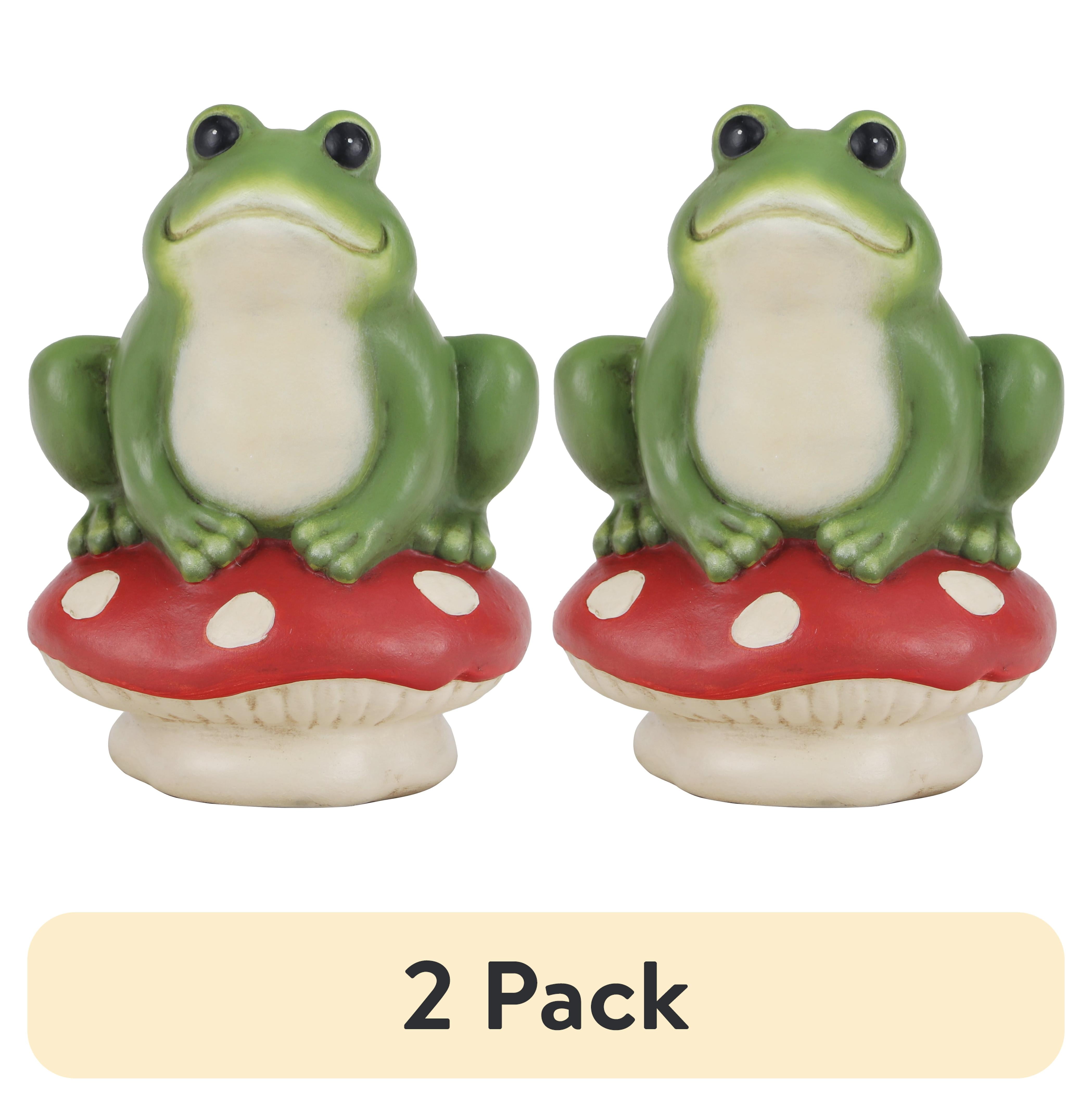 (2 pack) Mainstays Outdoor Green Frog on Red Mushroom Garden Statuary, 6 in L x 4.75 in W x 8.5 in H