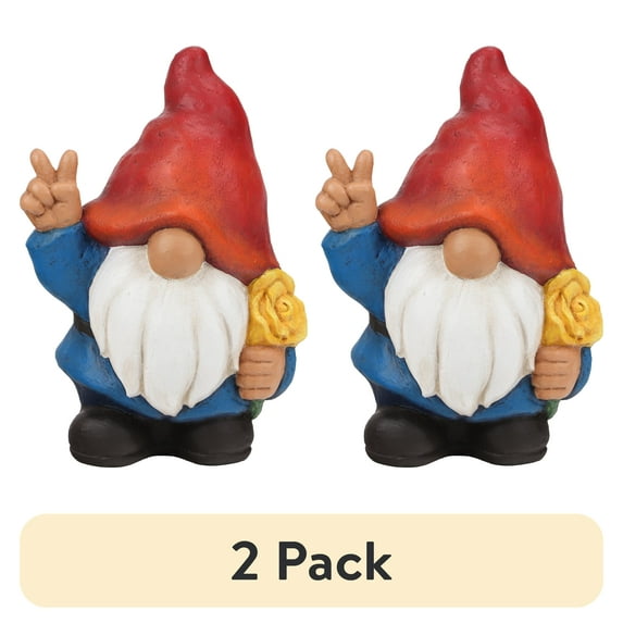 (2 pack) Mainstays Outdoor Red Blue Peace Gnome Garden Statuary, 6.75 in L x 4.5 in W x 9.75 in H